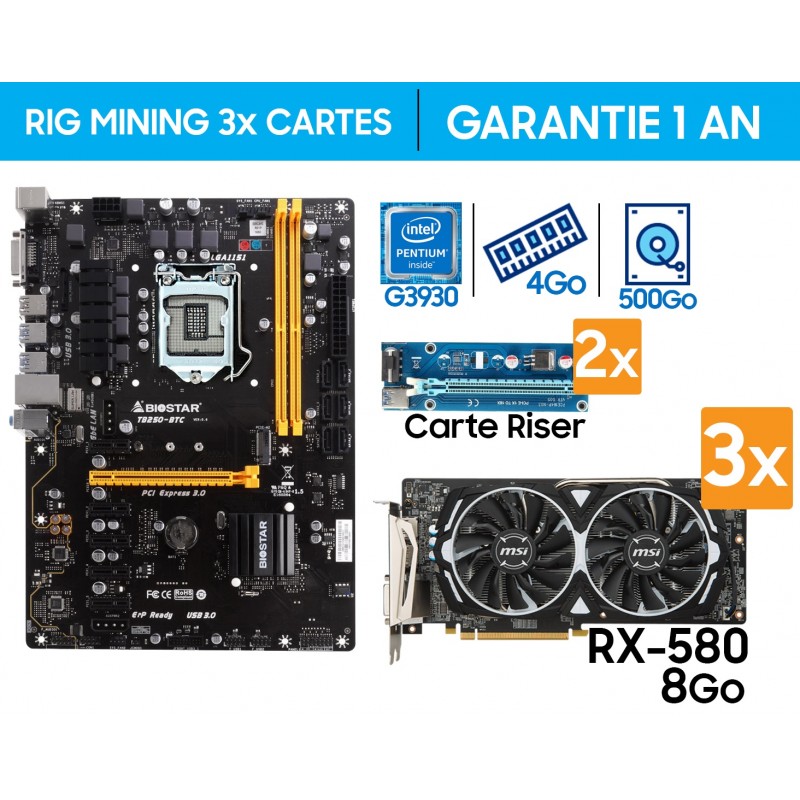 RIG MINING 3x Cartes Graphiques RX-580 8G / 92 MH/s (ETH) image 0