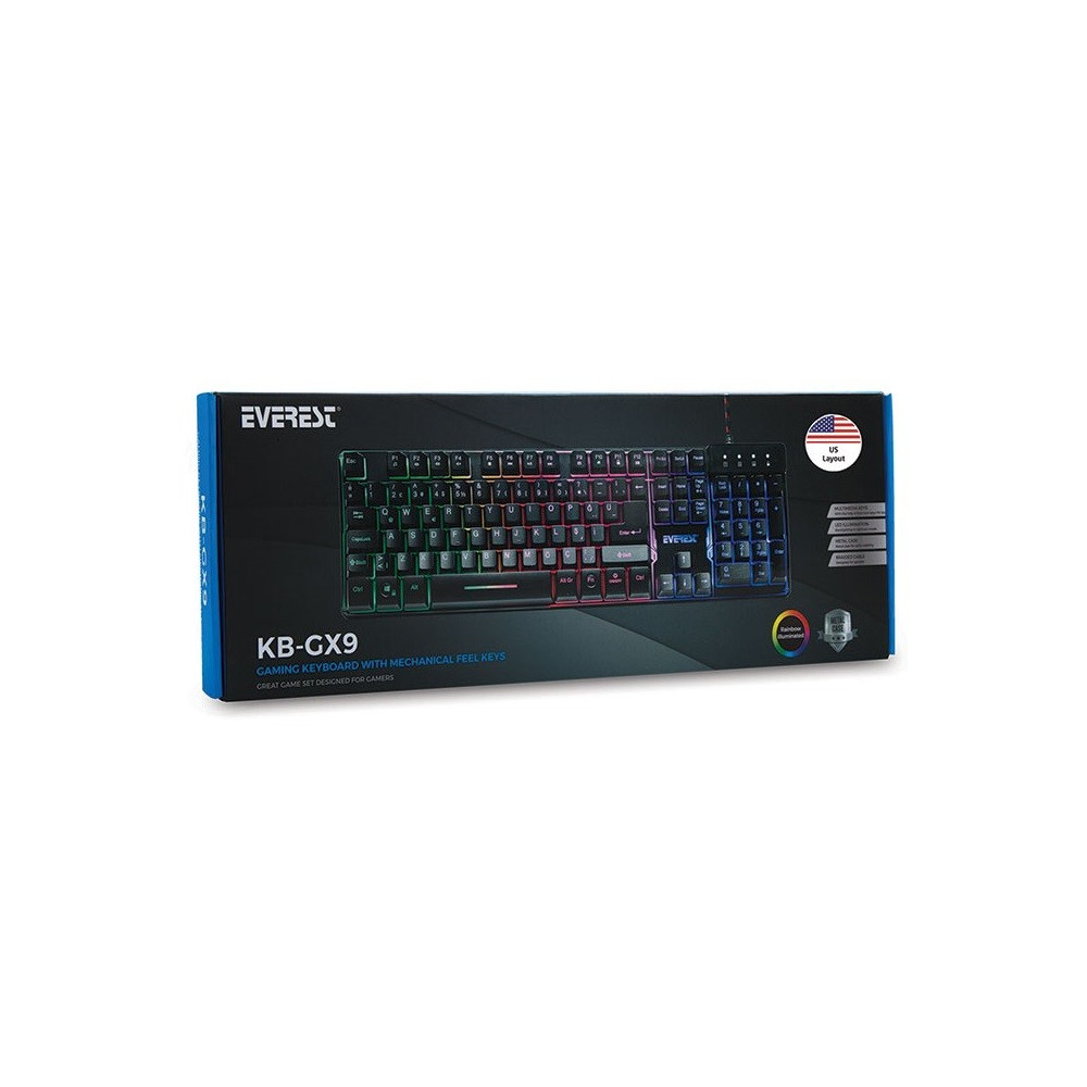 Clavier Rétroéclairé Qwerty USB Everest KB-GX9