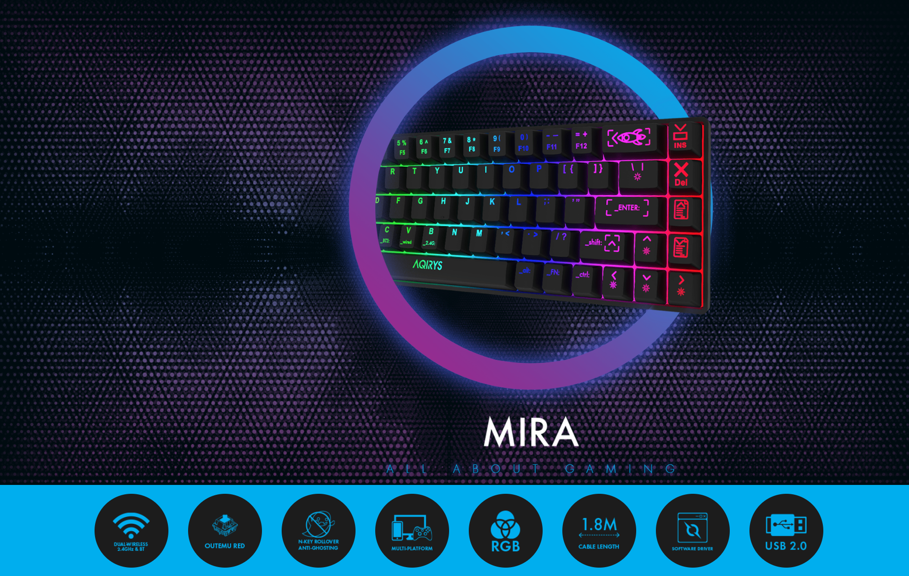 Clavier Gamer Mécanique AQIRYS MIRA / 100% Anti-ghosting / RGB / Noir